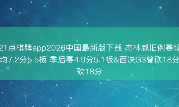 21点棋牌app2026中国最新版下载 杰林威旧例赛场均7.2分5.5板 季后赛4.9分5.1板&西决G3曾砍18分